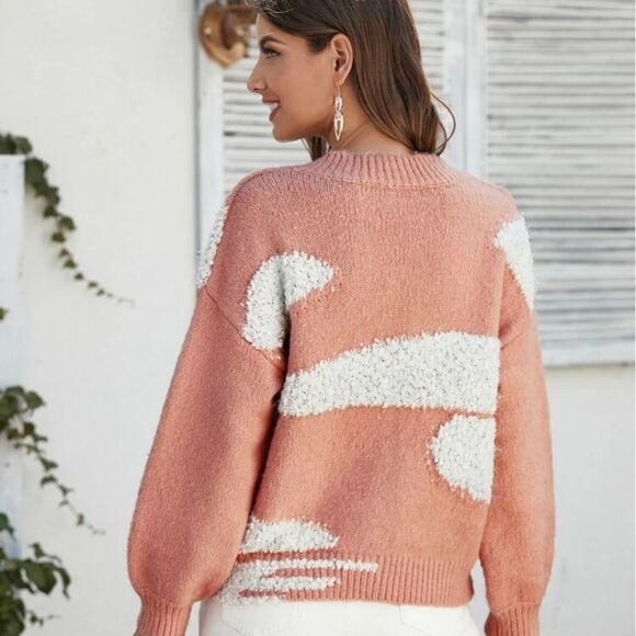 Shein Drop Shoulder Colorblock Fuzzy Sweater size Mediun blush pink sweater @B - Picture 2 of 6